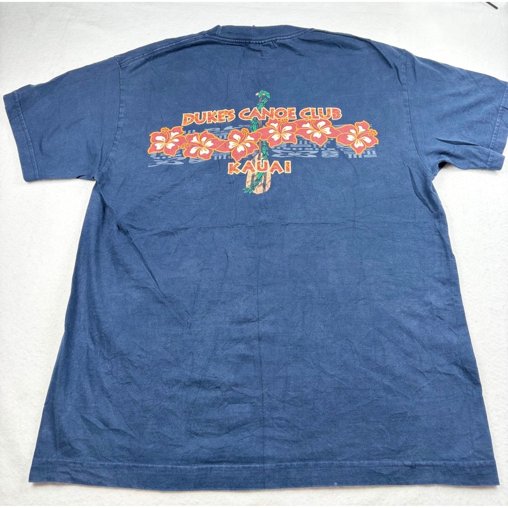 Dukes Canoe Club Kauai Hawaii T-Shirt Mens Large Navy Blue Graphic Tee Cotton